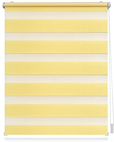 Lichtblick Doppelrollo Blickdicht ohne Bohren Gelb 90 cm x 150 cm (B x L) | Duo Rollo, Rollos für Fenster ohne Bohren, Doppelrollo Klemmfix ohne Bohren, Streifen, Klemmträger-Montage, Sichtschutz