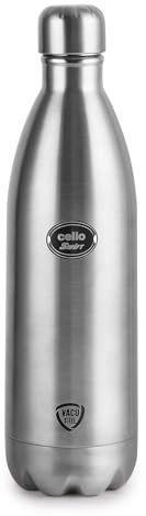 Cello Swift Stainless Steel Vacuum Insulated Flask with Screw Lid | Leak Proof | Double Walled Silver Bottle for Home, Office, Travel (34oz, Silver)