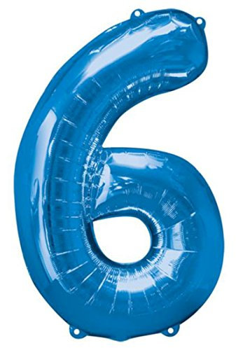 Unique Party- Globo gigante número 6, Color azul, 86 cm (55746) , color/modelo surtido
