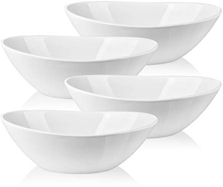 LIFVER 9 Serving Bowls for Wedding Decor, 36 OZ Porcelain Serving Dishes for Entertaining, Large Bowls Set for Soup Salad Side Dishes Pasta, Good Size for Dinner Party, Set of 4, White