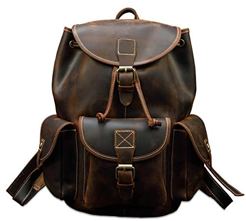 LUUFAN Herren Leder Rucksack Daypack Schule Satchel Reisen Schulter Laptop-Tasche (Brown 5)