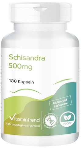Vitamintrend Gélules de Schisandra 500 mg, 180 pièces, haute dose, Schisandra chinensis, complément alimentaire vegan sans stéarate de magnésium, fabriqué en Allemagne