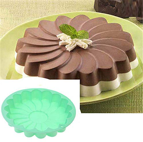 Silicone Large Cake Mold 23 CM/9 Inch Flower Shaped Round Nonstick Baking Pan Brownie/Cheesecake/Tart/Pie/Flan/Bread Baking Tray by EORTA for Birthday, Anniversary, Party, Random Color