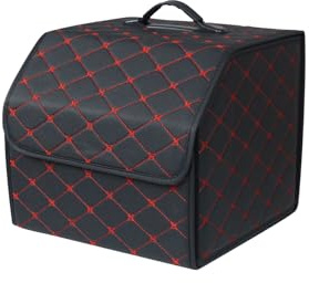 Ergocar Kofferraum Organizer Luxus-PU-Leder Aufbewahrungstasche Organizer Wasserdicht Faltbar Kofferraum-Tasche für Auto/LKW/SUV (Schwarz Rot-S)