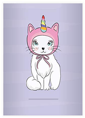 Kartenkaufrausch 16 süße Katzen DIN A4 Schulhefte, Rechenhefte mit Einhorn Kätzchen, lila Lineatur 28 (kariertes Heft 16 Blatt/32 Seiten) Notizheft, Kladde für Schule, Universität, Büro