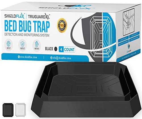 SHIELDFLEX Bed Bug Trap - 4 Pack | TruGuard XL Bed Bug Interceptors (Black) | Extra Large Bed Bug Traps for Bed Legs | Reliable Insect Detector, Interceptor, and Monitor