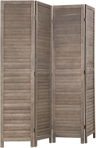 4 Panel Wood Room Divider 5.75 Ft Tall Privacy Wall Divider 68.9 x 15.75 Each Panel Folding Wood Screen for Home Office Bedroom Restaurant （Brown）