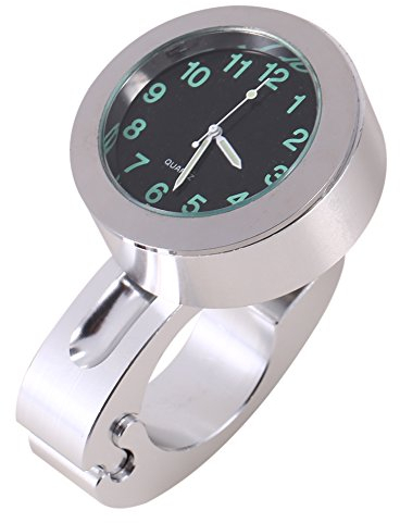 Aramox Montre de Moto Montre de Guidon étanche pour Moto 7/8 à 1, Montre d'horloge Universelle à Lueur pour Guidon argenté pour la Plupart des hachoirs de Moto Cruiser