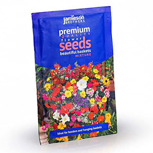 Jamieson Brothers® Beautiful Hanging Baskets Mixture Contains Petunia, Lobelia, Swan River Daisy, Alyssum, Phlox and Verbena Flower Seeds (Approx. 400 Seeds)