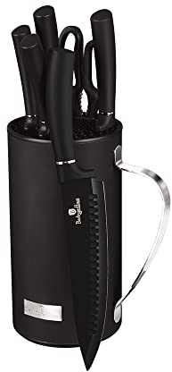 Berlinger Haus, Set de Couteaux de Cuisine Haut de Gamme, Design élégant, 7 Pièces avec support en, couleur Black, en acier inoxydable avec revêtement noir antiadhésif, Collection Black Silver
