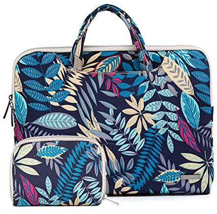 fdsmall 15.6 Inch Laptop Case - Canvas Computer Bag, Protective Notebook Briefcase Cover, Compatible with MacBook Air, MacBook Pro, Tablet PC, Ultrabook, Netbook (Blue Leaves)