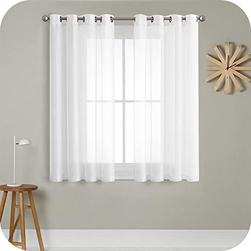 MRTREES Voile Curtains 54 Inch Drop 2 Panels Faux Linen Eyelet Sheer Curtain Panel for Bedroom Living Room Patio Door 65x54 Inch Drop 167cm x 137cm White