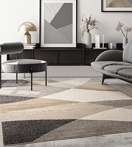 the carpet Pearl – Moderner Kurzflor Teppich, dichter Flor, geometrisches Muster, Konturenschnitt, Wohnzimmer & Schlafzimmer Teppich, Wellenmuster, Beige, 80 x 140 cm
