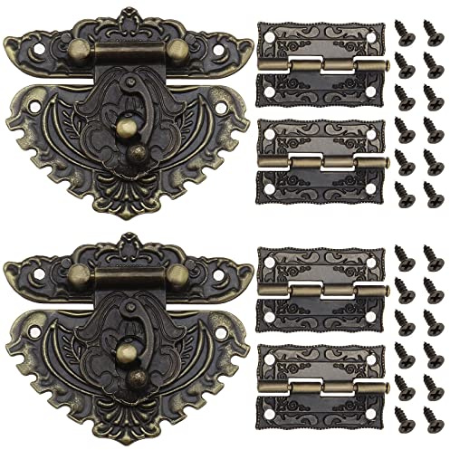 Be In Your Mind 2 juegos de cierre vintage de cierre de cierre de cierre de cierre de cierre antiguo en relieve con bisagras tornillos accesorios decorativos para muebles gabinete caja de madera