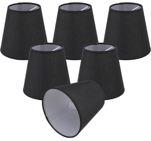Moderne Barrel Lampenschirme 6er Set, Schwarz Clip on Lampenschirm Stoff Kleiner Lampenschirm E14 Lichtschirm für Tisch Kronleuchter Wandlampe