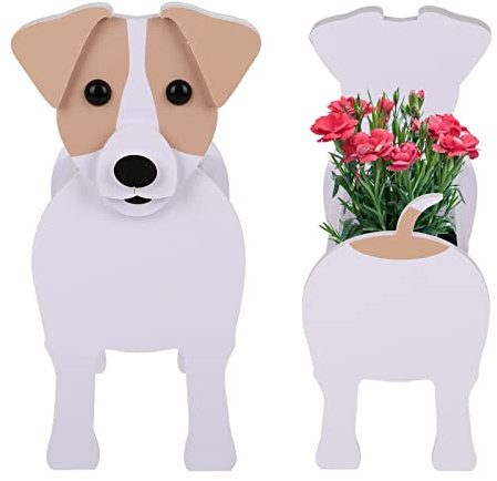 Tokenhigh Cute Dog Planter Pot, Pet Dog Flower Pots, Animal Shaped Plant Storage Container for Indoor Outdoor Garden Decorations (jack russell)