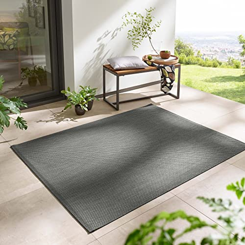 Taracarpet In- & Outdoor Teppich Wetterfest Wohnzimmer Balkon Küchenteppich Flachgewebe sisaloptik meliert Einfarbig Uni anthrazit dunkelgrau 240x340 cm