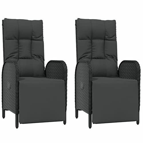 Festnight 2 STK.Relaxsessel mit Liegefunktion Garten Rattansessel mit Kissen Garten Relaxsessel Gartenbank Poly Rattan Outdoor Sessel Rattan Stuhl Outdoor Schwarz