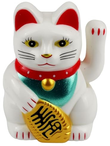 Glückskatze Mini Maneki-Neko klassisch weiß Solar 5cm Winkekatze Lucky cat