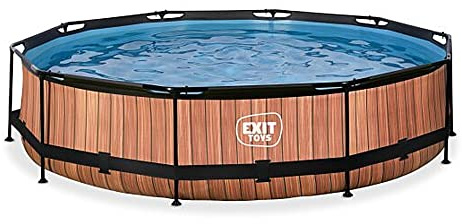 EXIT Toys Wood Pool - ø11.8x2.4ft - Large, Round Frame Pool with Cartridge Filter Pump - Easily Accessible - Suitable for Small Children - Strong Frame - Unique Design - Brown