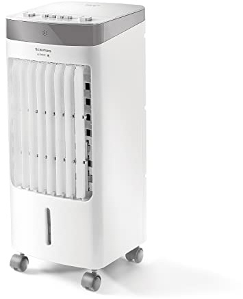 Taurus - Climatizador evaporativo portátil, refresca y humidifica, oscilante, 3 velocidades, flujo de aire de 270m³/h, depósito 4L + depósito extra, 80W, asa y ruedas de transporte