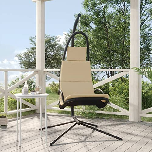ARKEM Garten-Hängestuhl mit Kissen Creme Oxford-Gewebe und Stahl HäNgesessel Outdoor Wetterfest Korb HäNgesessel