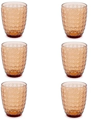 Evviva Bicchieri Acqua Vetro, Set da 6, Bicchieri in Vetro Colorati, Moderni, Particolari, Capacità 350 ml, Lavabili in Lavastoviglie. Colore: Ambra
