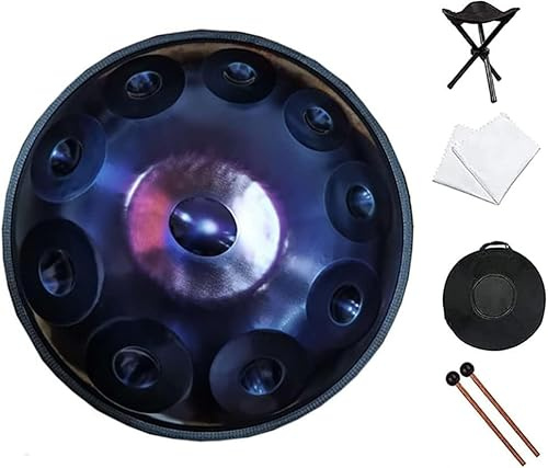 22 D-Moll-Handpan-Trommel, 10-Noten-Stahltrommel-Percussion für Yoga/Meditation/Zen-Unterricht, Stahlzungentrommel mit weicher Hand-Pan-Tasche, 2 Schlägeln, Handpan-Ständer, staubfreies Tuch (Farbe: