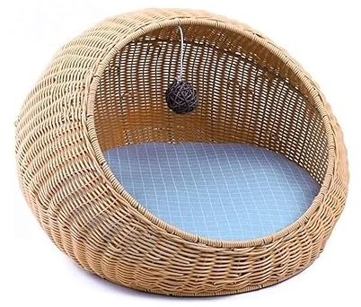 Hundebett Katzenbett Katzen Bett Rattan-Haustierbett, Süßes Katzennest, Geschlossenes Katzenkissenbett, Warm Halten, Haustier-Katzenbett, Handgewebtes Katzen- Und Hundebett Mit Kissen, Waschbar Katzen