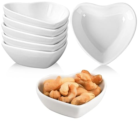 gvivej Ensemble de Bols à Trempette en Céramique en Forme de Cœur,Pack de 6 Plats à Sauce Soja, Mini Bols, Plats D'assaisonnement, pour Sushi, Epices, Plats de Service