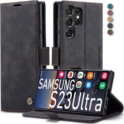 Lxisxcna Handyhülle für Samsung Galaxy S23 Ultra 5G Hülle Premium Lederhülle Klappbar Flip Case Tasche Magnet Kartenfach Standfunktion Klapphülle Schutzhülle für Samsung Galaxy S23 Ultra (Schwarz)