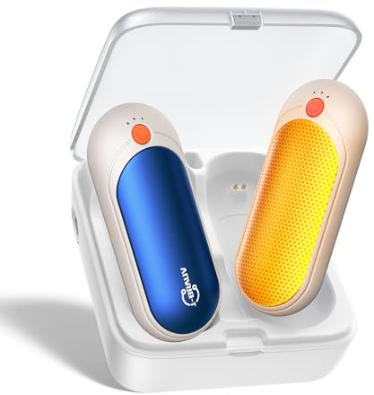J-BRAUV Handwärmer Elektrisch 2er Set, 4000mAh Taschenwärmer Wiederverwendbar Mit 10000mAh Ladebox, 3 Heizstufen Beidseitig Handwärmer USB Bis 24h Heizung, Für Kinder Männer Frauen
