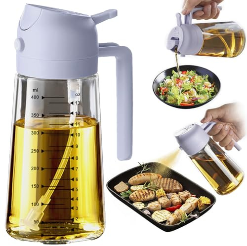 TrendPlain 16oz/470ml Glass Olive Oil Sprayer for Cooking - 2 in 1 Olive Oil Dispenser for Kitchen Gadgets, Air Fryer, Salad, and BBQ - Periwinkle