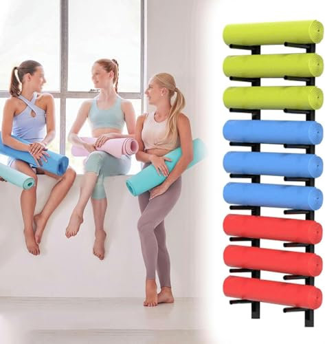 Generisch 1 Stück, 2 Stück, 4 Stück, Pro-Yogamattenhalter für das Home-Gym-Studio, wandmontiertes 9-stufiges Metall-Aufbewahrungsregal für große/kleine Trainingsmatten, Verstellbarer Workout
