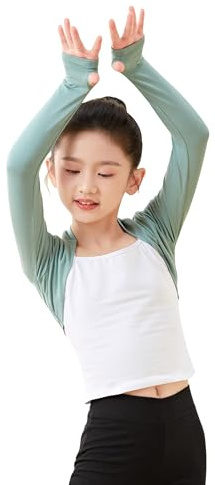 Dayrose Girls Ballet Shrug, Long Sleeve Girls Dance Top Over Leotards for Dance, Gymnastics Light Green