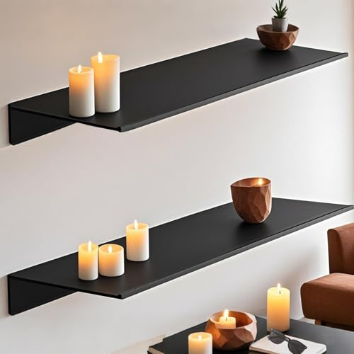 FAAING 2er Set 40cm Wandregal Metall Schwarz, Wand Schweberegal Wandregal ohne Bohren, Schwebendes Hängeregal Wandboard Wand Regal Metallregal für Wohnzimmer, Badezimmer, Küche, Schlafzimmer
