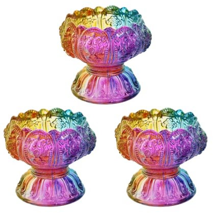 ABOOFAN 3stücke Teiliges Bunter Glas-butterlampenhalter Buddhistische Kerzenhalter Langlebig Kompakt Dekorativ Für Wohnzimmer Und Religiöse Zeremonien