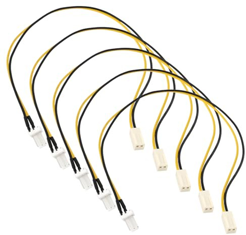 OTOTEC Lot de 5 câbles d'extension d'alimentation pour ventilateur PC 3 broches mâle vers prise femelle 2 broches pour adaptateur d'alimentation de ventilateur PC 30 cm