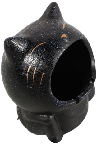 Cat Shaped Ceramic Ashtray for Indoor Home Use Black Decorative Accent