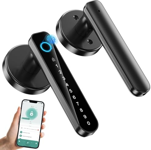 VBUFKRIT Fingerprint Door Lock- biometric Smart Door knob- passcode keypad Door Handle，for Bedroom Hotel Office Apartment (Black)