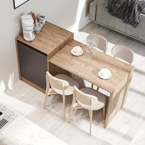 ROOMART Isola della cucina Milano - Tavolo da cucina e tavolo da pranzo con vano portaoggetti, armadio da cucina, larghezza 160 x 85 x 60 cm, moderno e salvaspazio (rovere antracite)