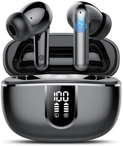 TIMU Écouteurs Intra-Auriculaires Bluetooth sans Fil 2025 avec LED (Noir)