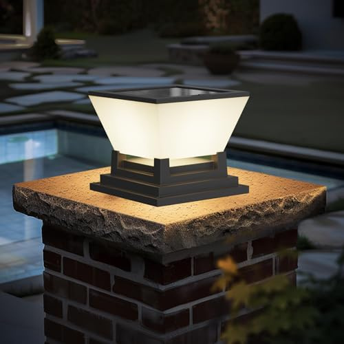 ACMHNC Lampada Solare da Esterno, Luce Solare Pilastro Giardino, IP65 Lampione Solare da Esterno, Luce Solari Colonna, 3000k/4000k/6000k, Illuminazione Per Patio Villa Colonne Vialetto Ingresso