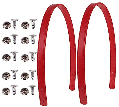 WEKAMOS Manico Borsa Pelle in Pu Rosso con Rivetti, 2 Set Removibili e Facili da Installare, Accessori per Borse per Regali Fai da Te