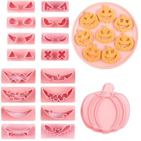 17Pcs Halloween Pumpkin Cookie Cutters Set,3D Plastic Halloween Biscuit Cutter Cookie Cutters DIY Pressable Pumpkin for Pastry,Fondant,Cake Decoration Chocolate Mould,Baking Accessories