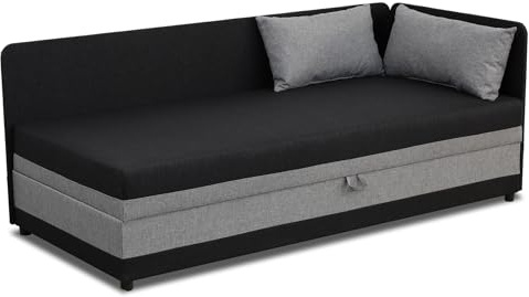 bonni24 Hirek EKO Einzelbett 90x200 cm mit Bettkasten, Polsterbett Schwarz/Grau mit Matratze und Lattenrost, Jugendbett mit Stauraum