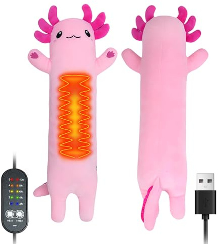 KBIBCK Electric Heat Pad for Period, 50 cm Axolotl Plush Pillow, Long Hugging Pillows Fluffy Toys, Menstrual Heating Heated Pad USB Powered, Axolotl Plush Animal Soft Plushie for Women Kids Girls Mum