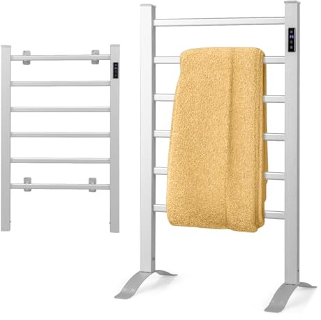 Multigot 6 Bar Heated Towel Rack, Electric Aluminum Towel Warmer Rail with 8H Timer, LED Display and Overheat Protection, Freestanding & Wall Mounted Electric Towels Radiator for Bathroom