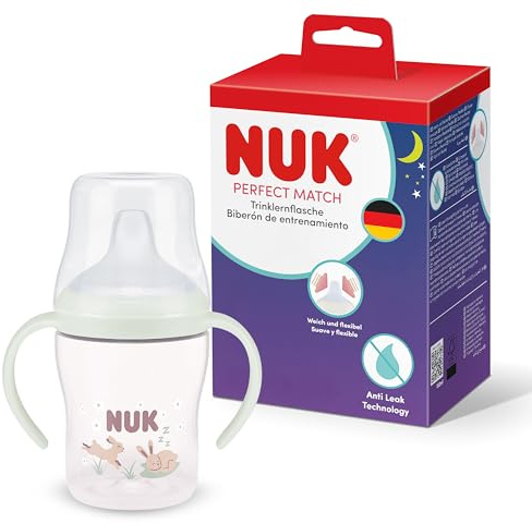 NUK Perfect Match Nuit Tasse d’apprentissage | 6+ mois | 150 ml | Tasse anti-fuite pour bébés | Poignées antidérapantes | Brille dans le noir | Lapin | Lot de 1