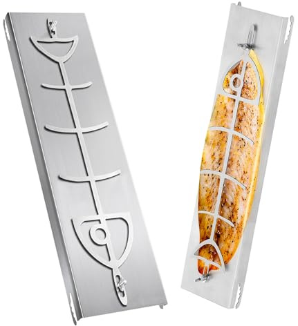 Planche à saumon flambé en inox 304 – Support de poisson réglable à 5 niveaux avec rotation 180°, 51 x 11,5 cm – Pour brasero et barbecue boule – Accessoire de grillade pour poisson et viande